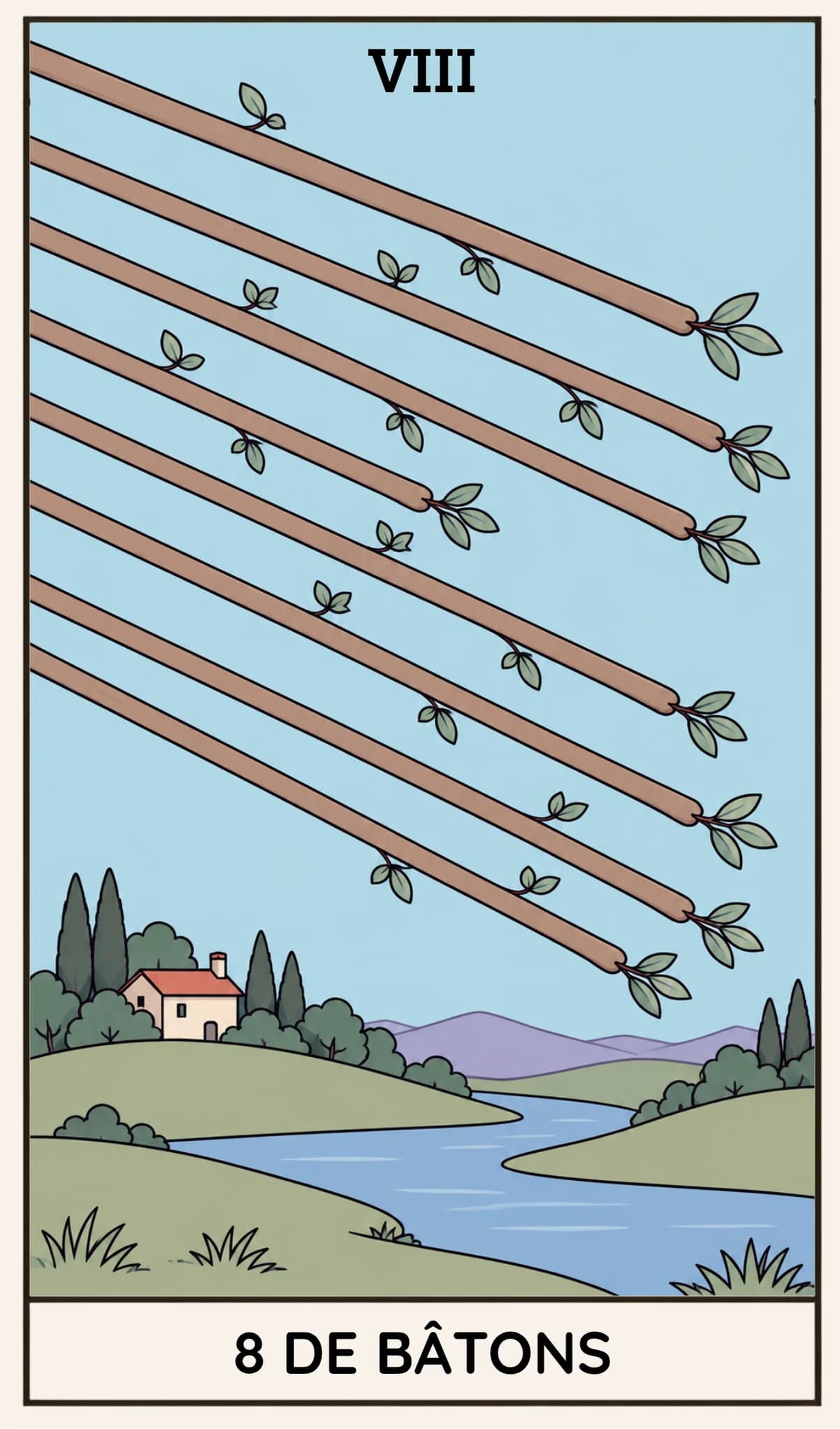 8 de Bâtons, Tarot Rider-Waite-Smith