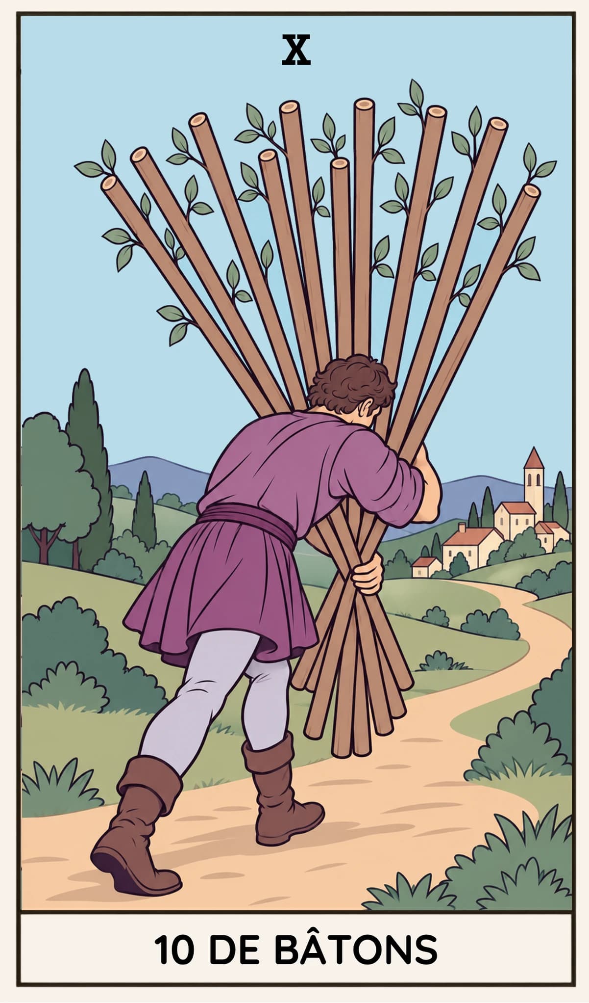 10 de Bâtons, Tarot Rider-Waite-Smith