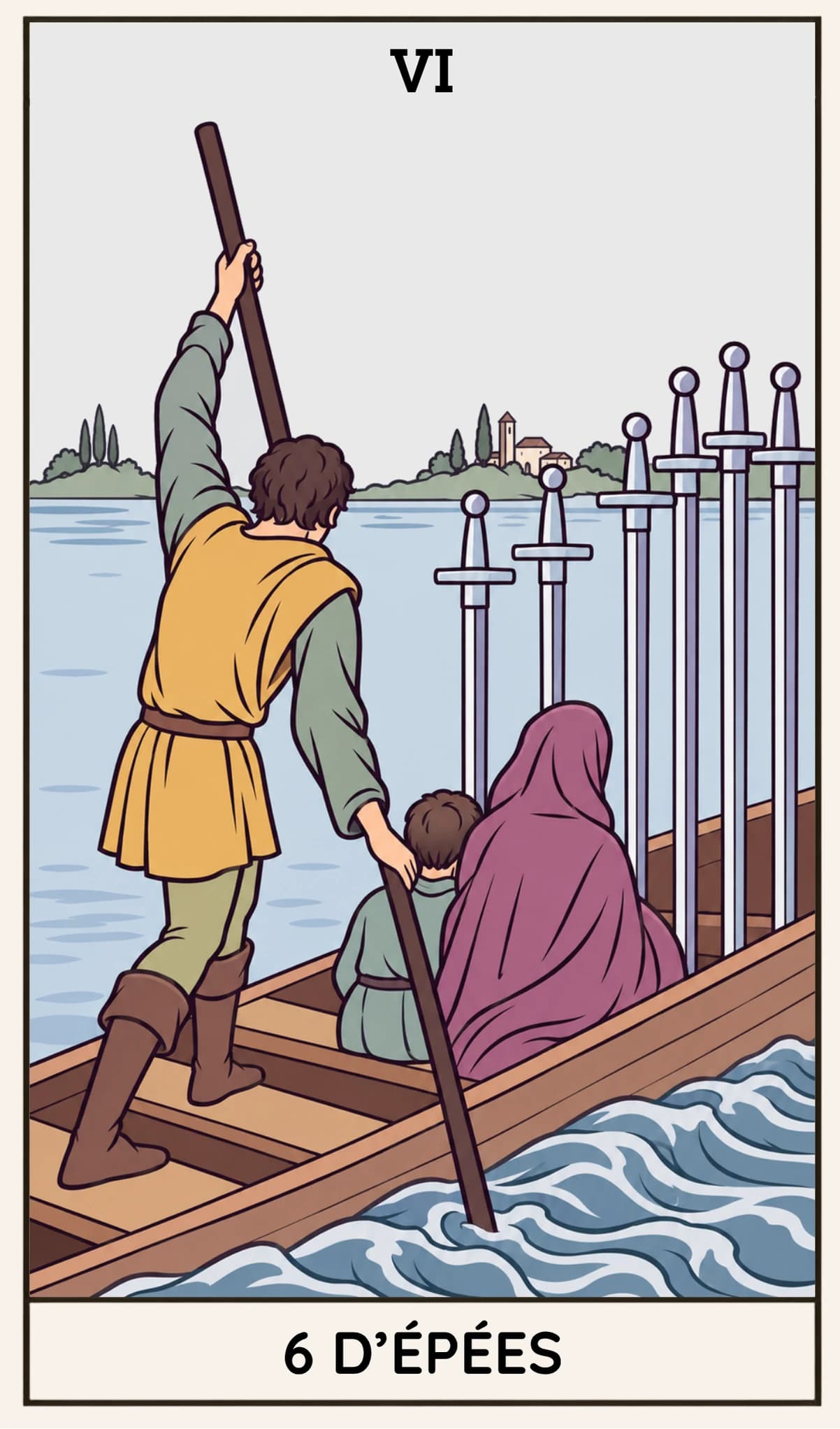 6 d'Épées, Tarot Rider-Waite-Smith