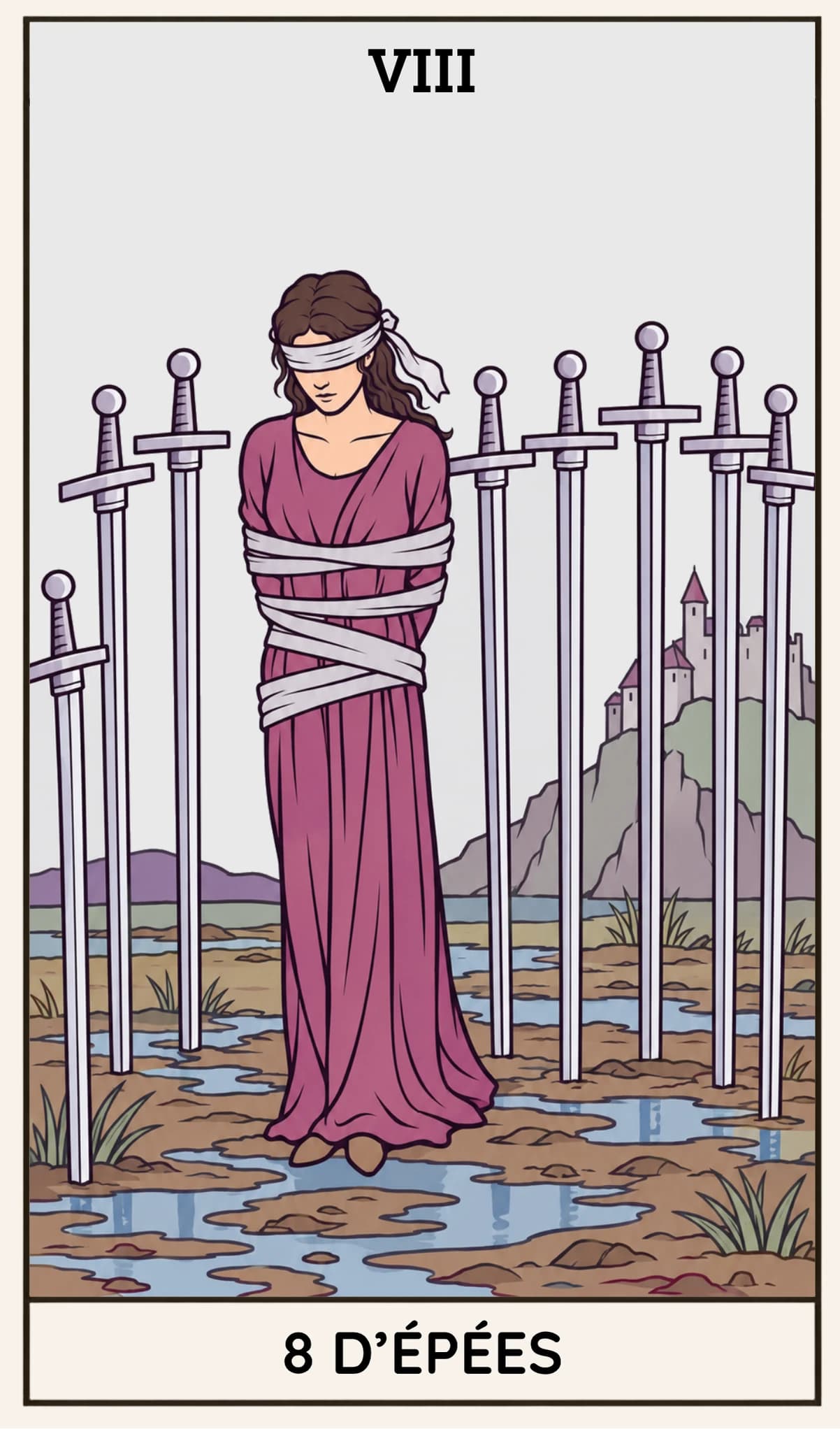 8 d'Épées, Tarot Rider-Waite-Smith
