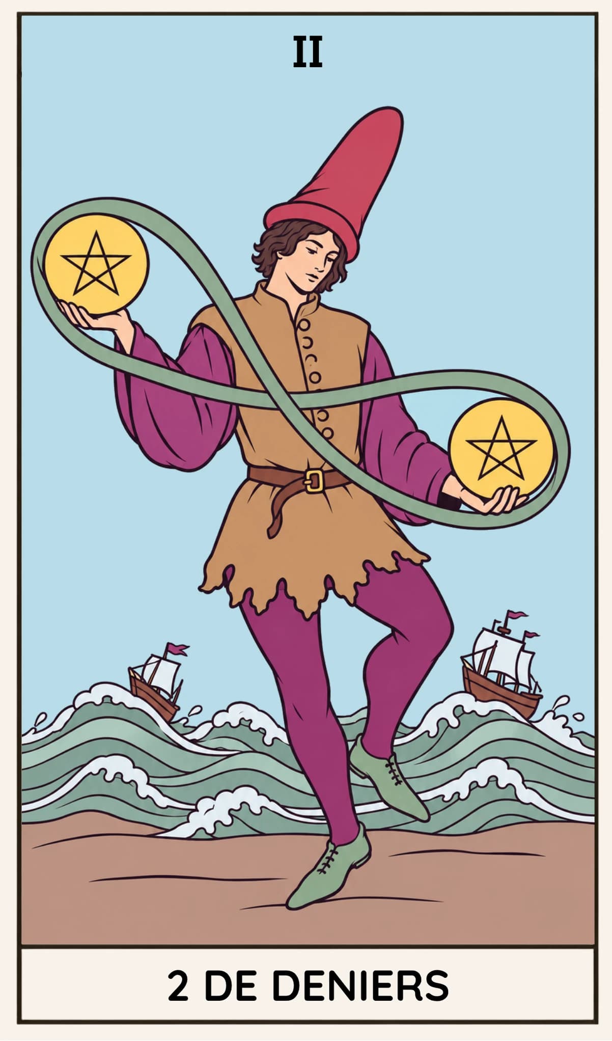 2 de Deniers, Tarot Rider-Waite-Smith
