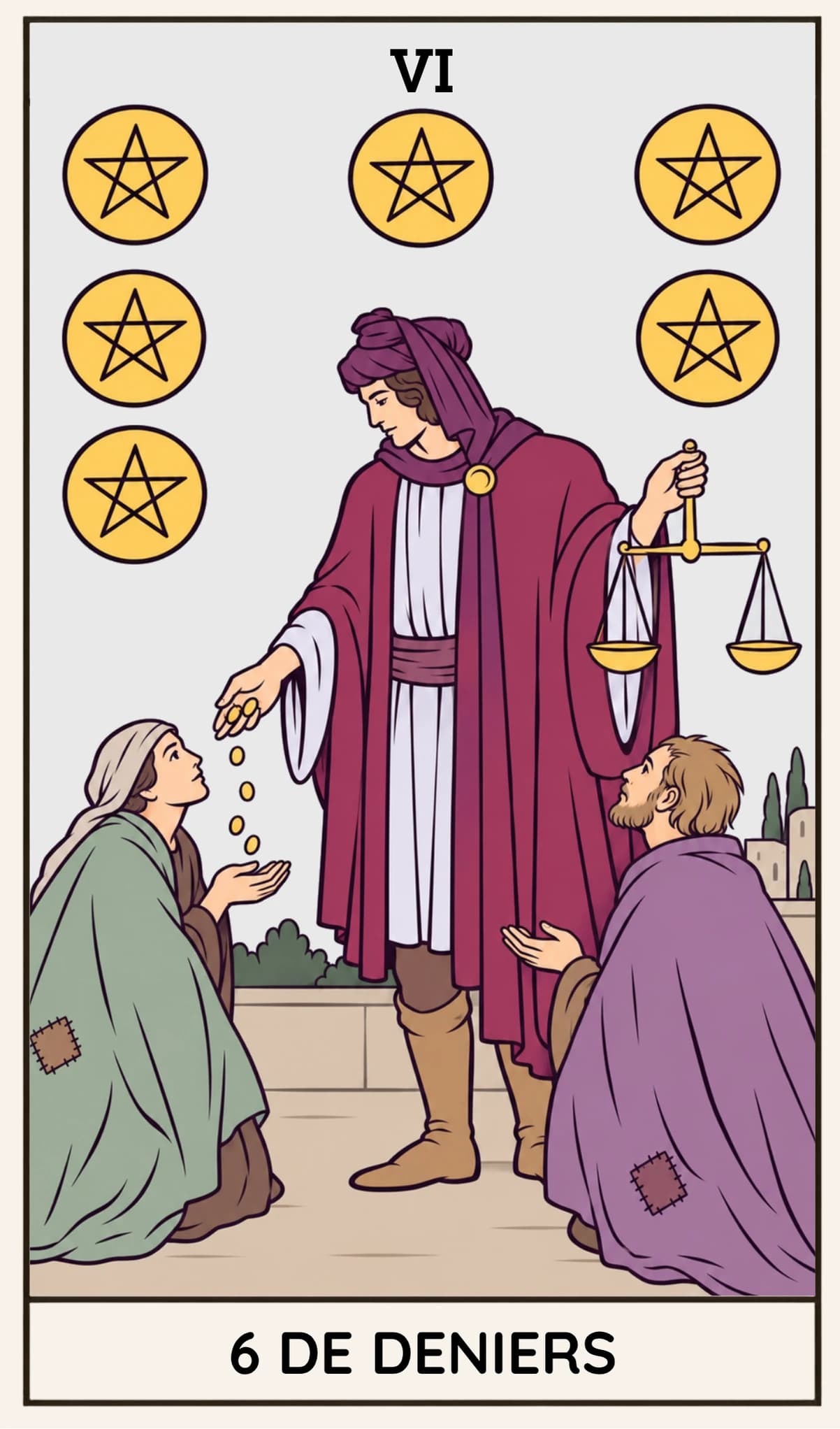 6 de Deniers, Tarot Rider-Waite-Smith