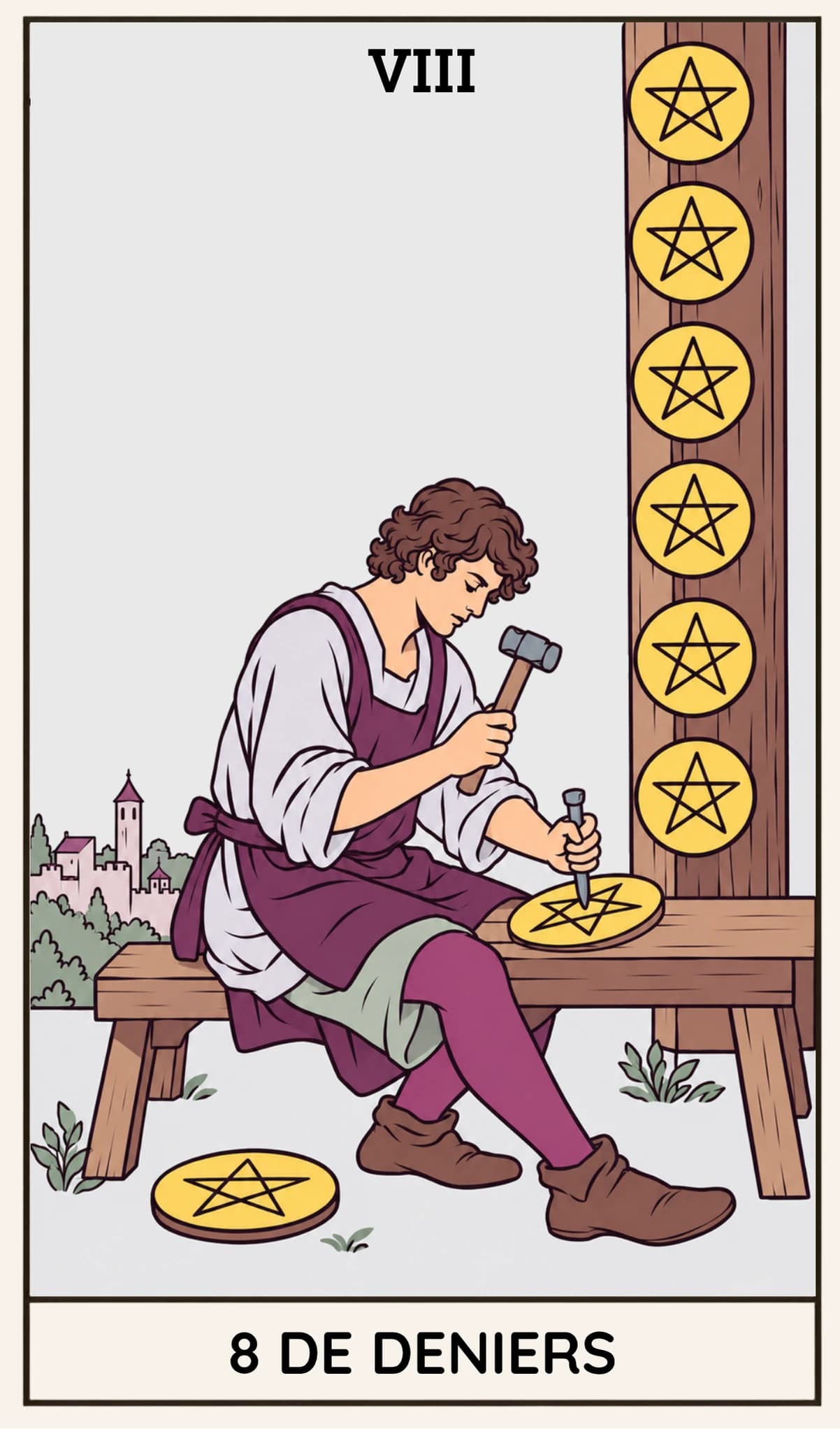 8 de Deniers, Tarot Rider-Waite-Smith
