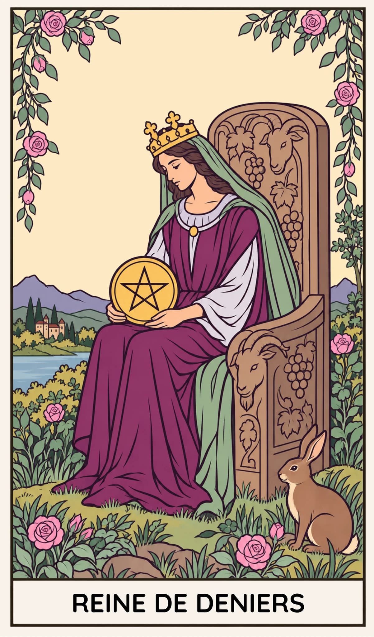 Reine de Deniers, Tarot Rider-Waite-Smith